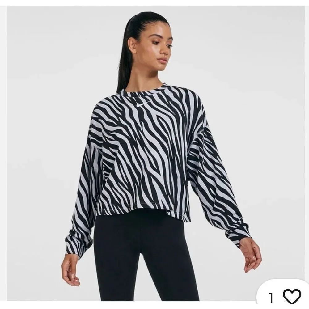Nike Icon Clash Zebra Print Crew Active Pullover Sweatshirt sz L EUC